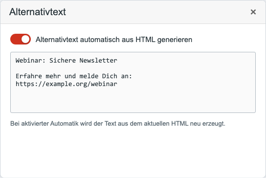 Plain-Text-Dialog mit aktivierter automatischer Erzeugung