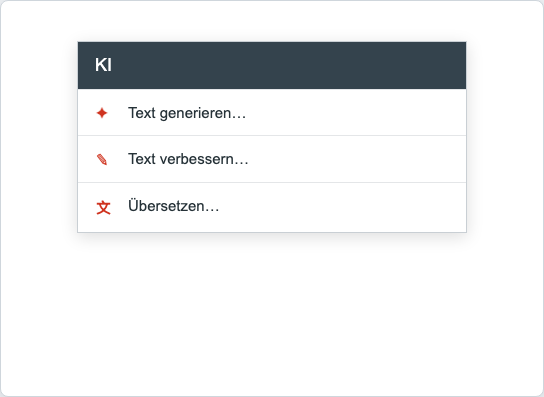 Geöffnetes KI-Menü mit den aktiven Textfunktionen