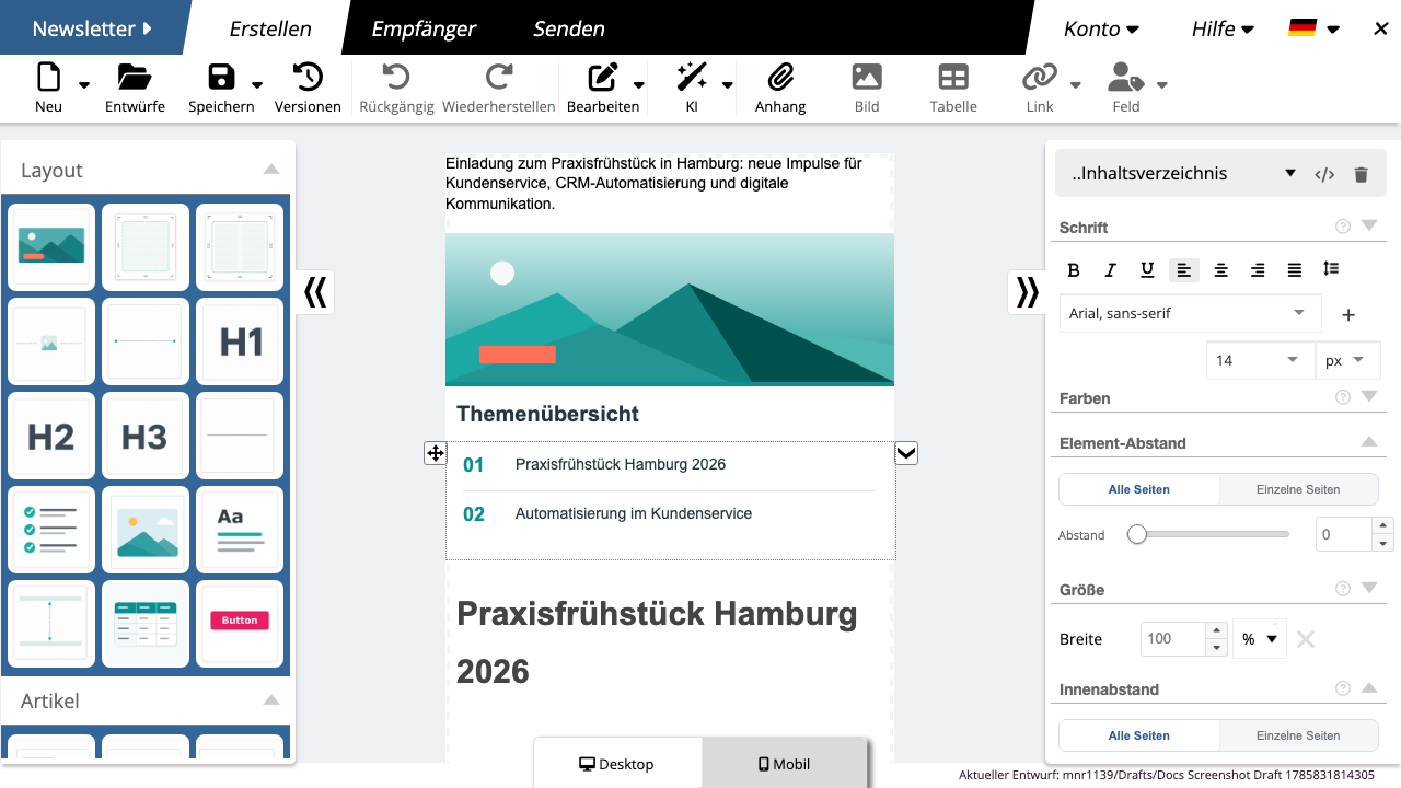 Nummeriertes Inhaltsverzeichnis mit seinen Einstellungen im Style Editor
