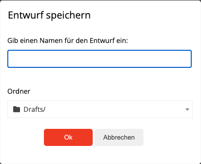 Dialog „Speichern unter“ mit Entwurfsname und Ordnerauswahl