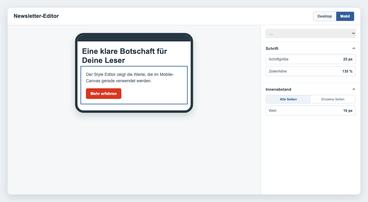 Style Editor im Modus Mobil