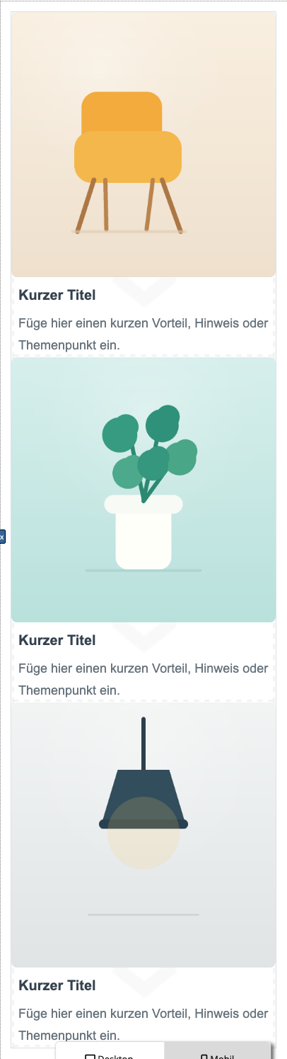 Mobile Stapelung der drei Bild-Text-Karten