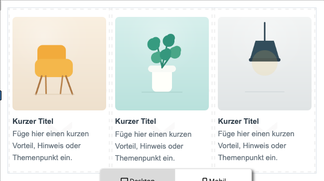 Drei Spalten mit Bild und Text