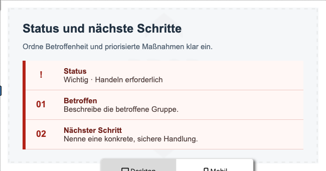 Status und nächste Schritte