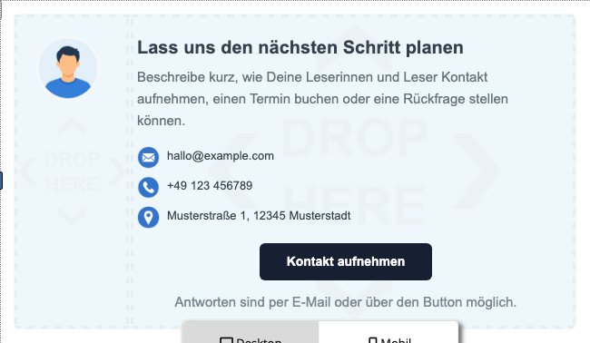 Kontakt mit Schaltfläche