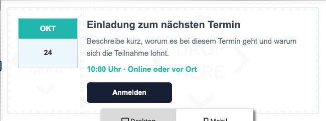 Termin mit Schaltfläche