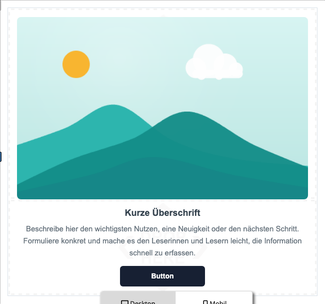 Bild mit einem Text und einer Schaltfläche