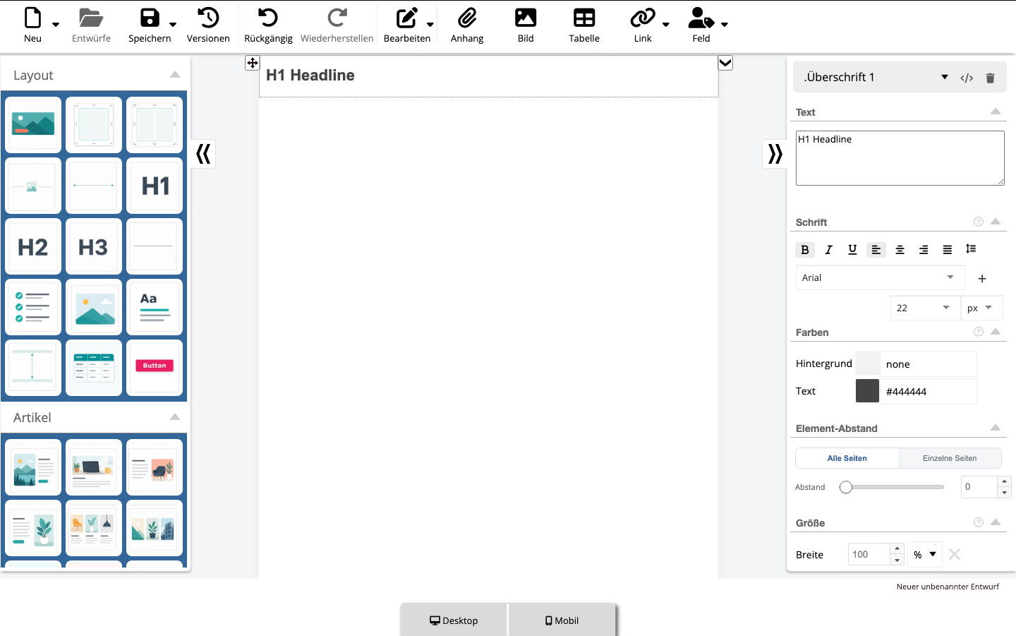H1 Headline mit Typografie-Einstellungen