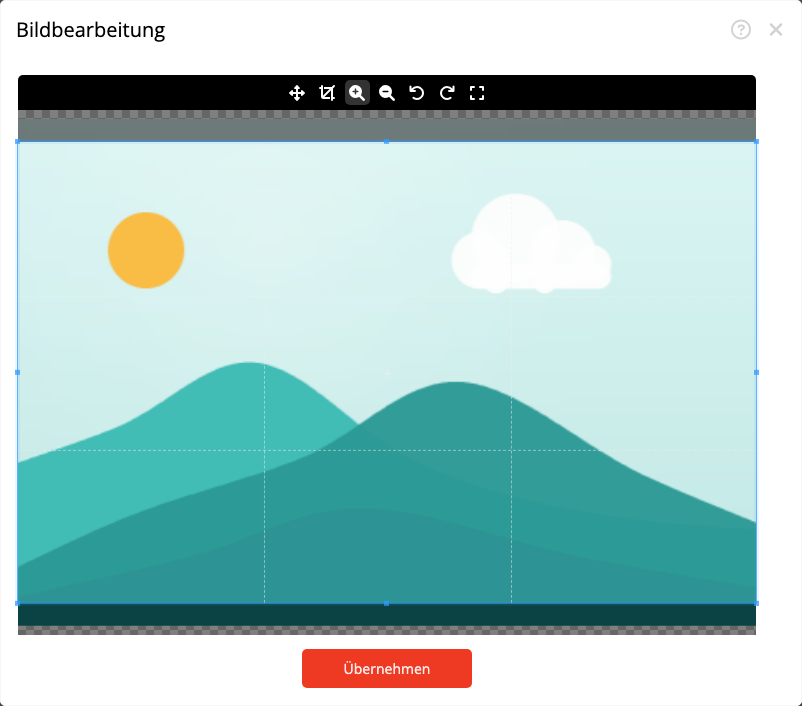 Bildbearbeitung mit Zuschnitt, Zoom, Drehung und Übernehmen
