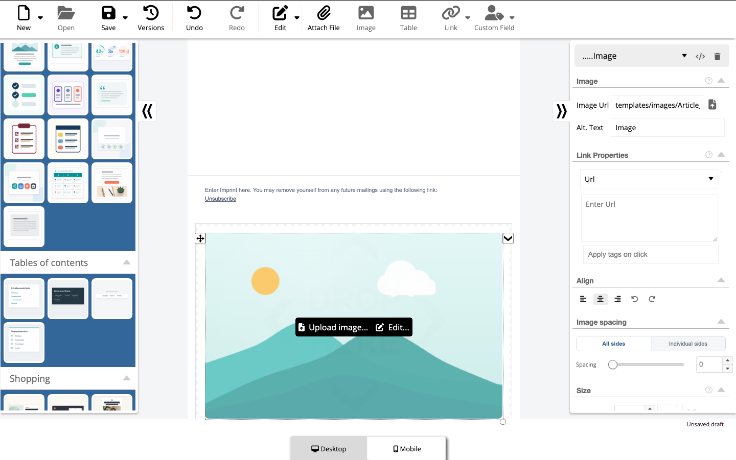 Bild Url, Alt. Text und Upload im Style Editor