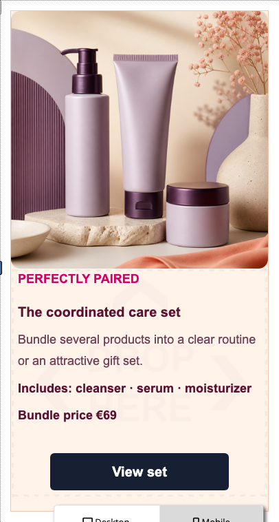 Mobile Stapelung des Produktsets