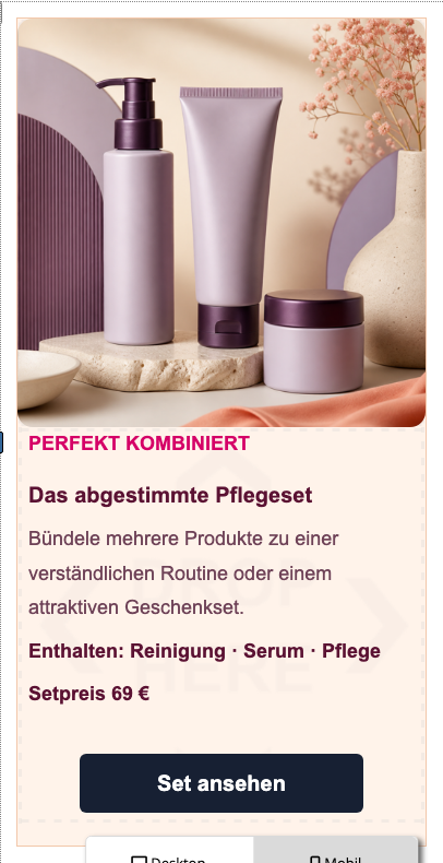 Mobile Stapelung des Produktsets