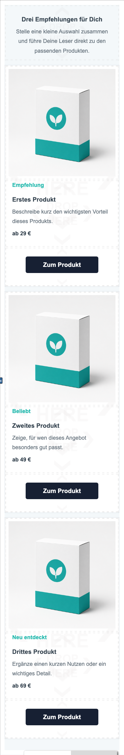 Mobile Reihenfolge der Produktreihe