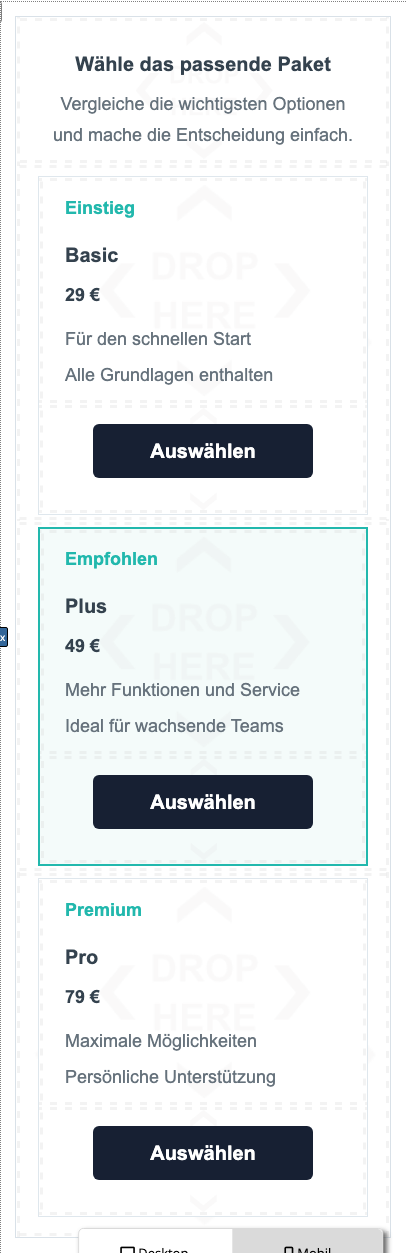 Mobile Reihenfolge des Angebotsvergleichs