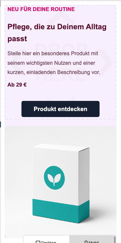 Mobile Stapelung des Shop-Heros mit Produkt
